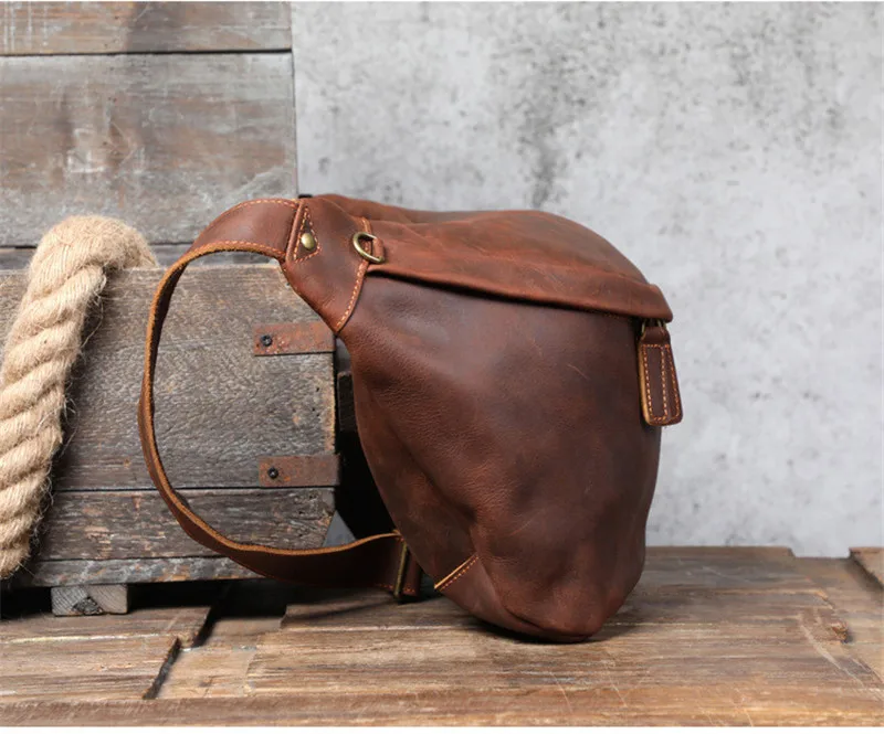 Natural genuine leather super large capacity men's chest bag retro designer crazy horse cowhide big shoulder crossbody bag