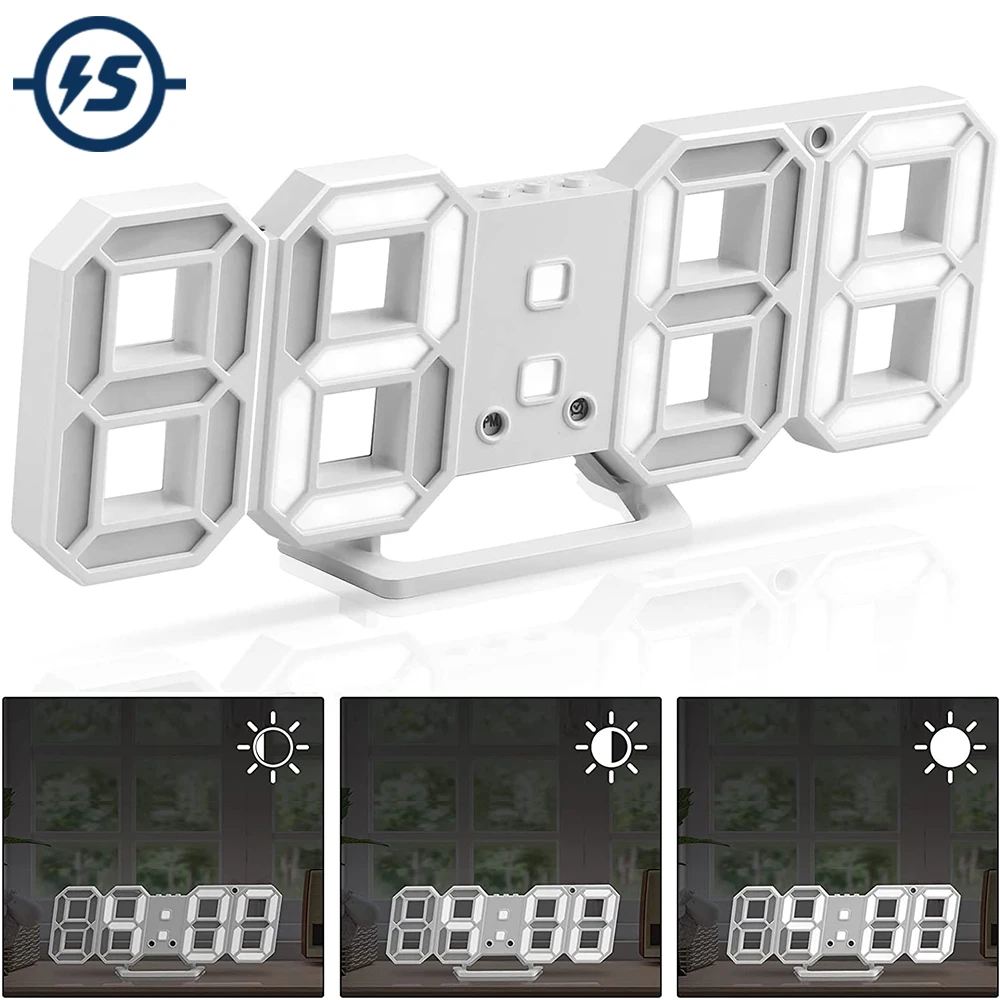 

Электронные часы, 3D светодиодный настенные часы, настольные часы 9,7 дюйма, 12/24 ч, отображение времени/даты/температуры, декоративная Регулир...