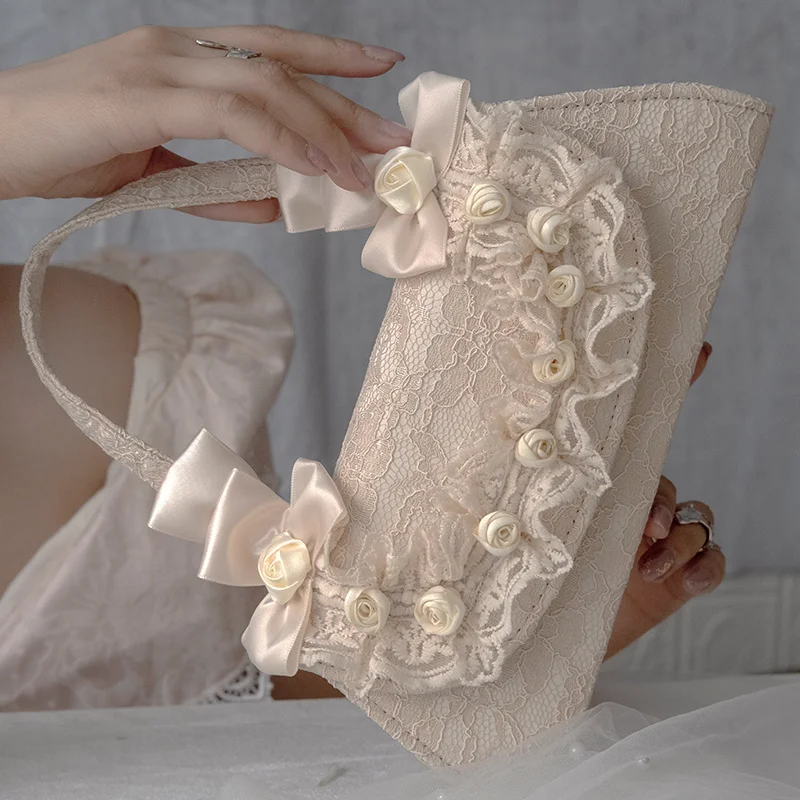 

Retro Lace Bags Women Fairy Ribbon Flower Crossbody Bag 2022 New Fashion Handbags Small Underarm Bag Ladies Elegant Evening Bags