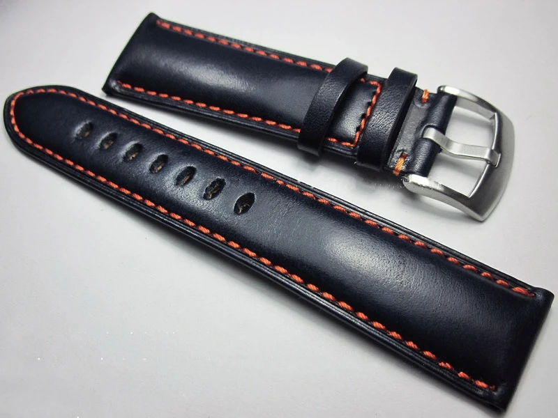 

23mm Dark blue Handmade Cowhide Leather Watch Strap Band Genuine Leather Men's Watch Belt Upscale New texture Watchbands AT8090