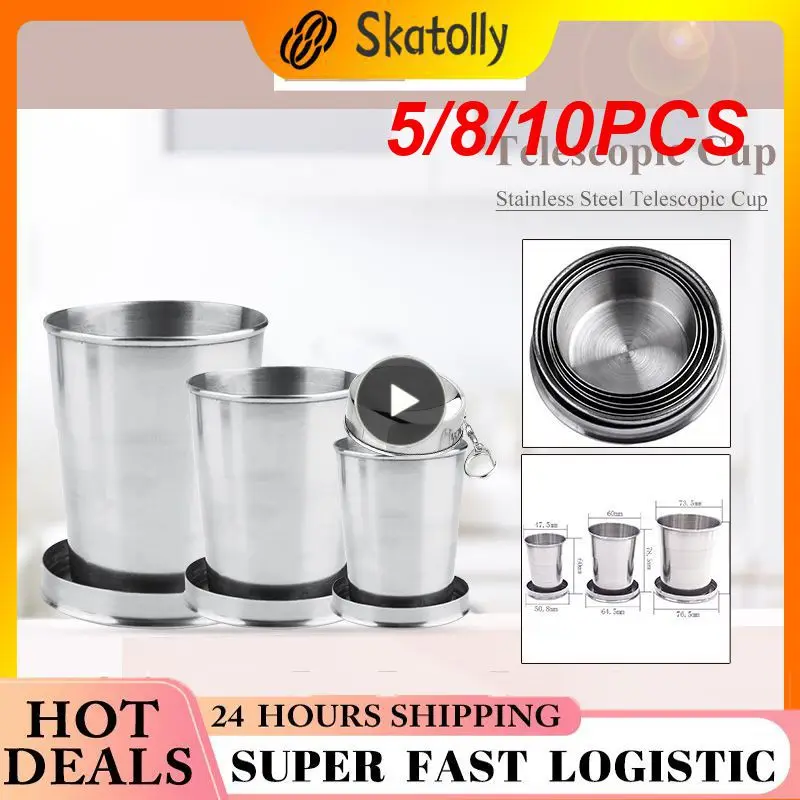 

5/8/10PCS Handcup Beer Mug Stainless Steel Folding Folding Cup 75/140/250ml Telescopic Mug Outdoor Drinkware Outdoor Sports Mug