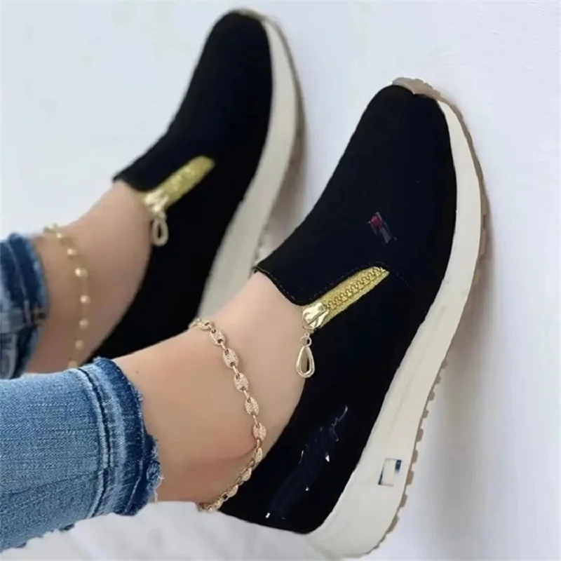 

Flat casual shoes women's 2022 summer foreign trade large size round head side zipper lazy shoes