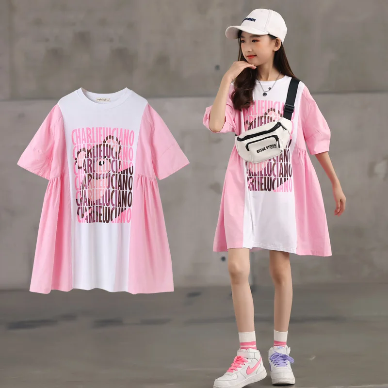 

Recommend Overall Dress For Little Girls Clothing 2021 Summer Brief T-shirt Skirt Korean Children's Casual Short Sleeve Foreign