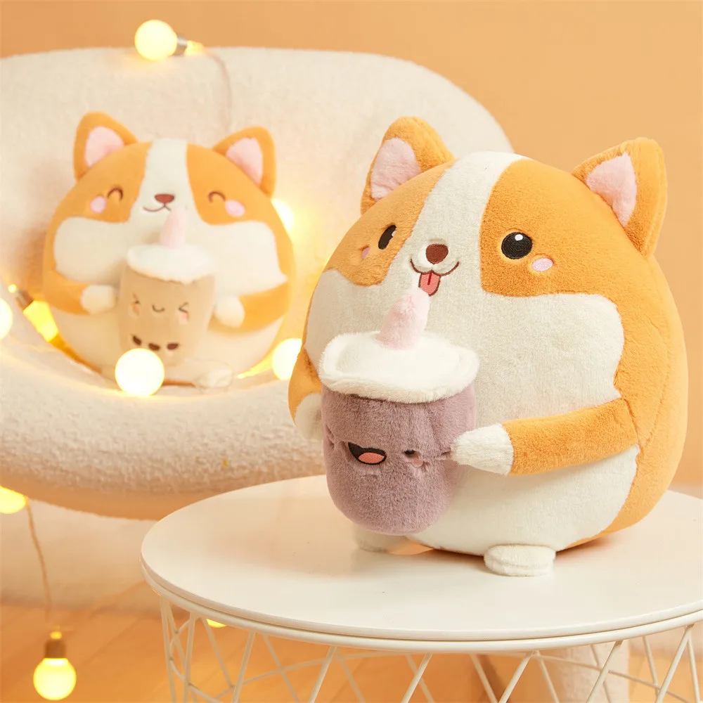 

30CM Fat Kawaii Bubble Tea Corgi Plush Toy Stuffed Animal Lovely Pillow Cup Milk Tea Boba Plushie Doll Birthday Gifts 1pc