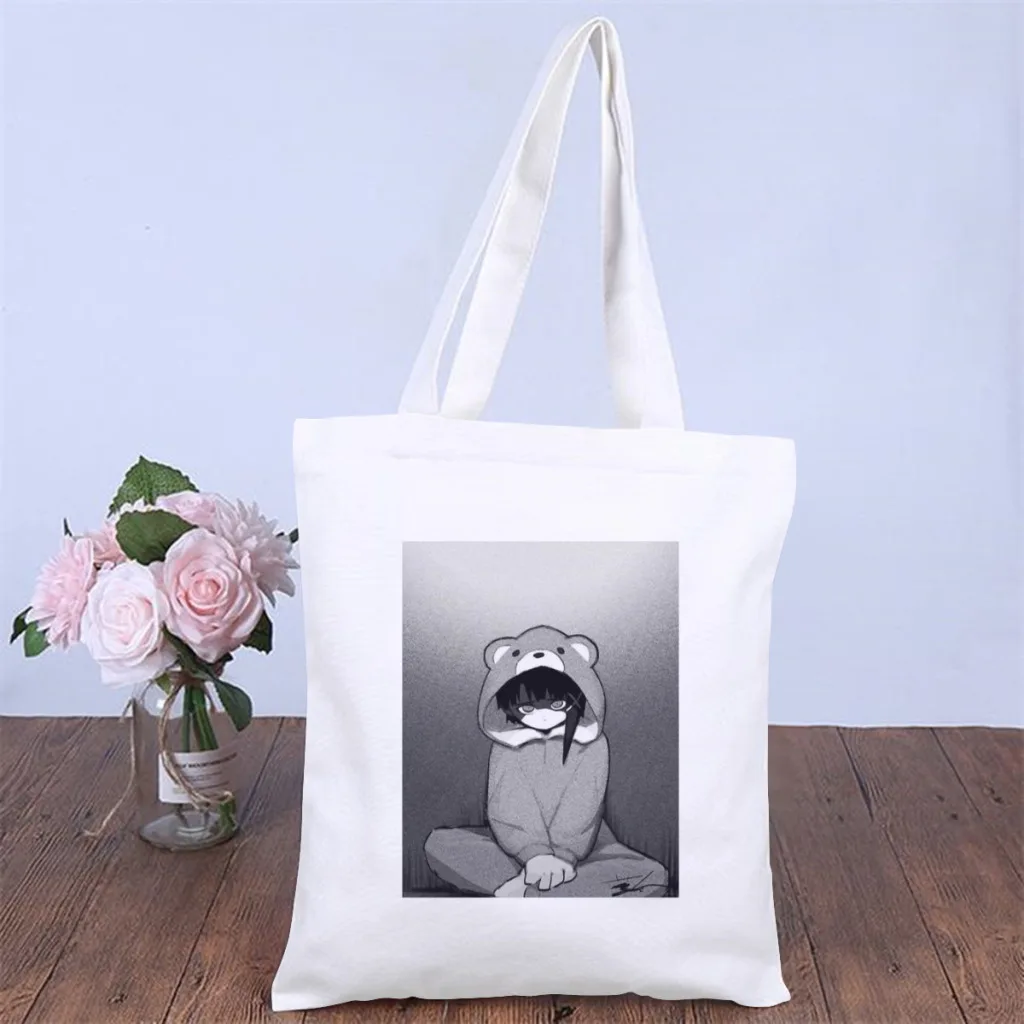 

Sad BearHandbag Serial Experiments Lain VAPORWAVE Anime Shoulder Canvas Bags Girls Boys Storage Pocket Shopper HandBags Tote Bag