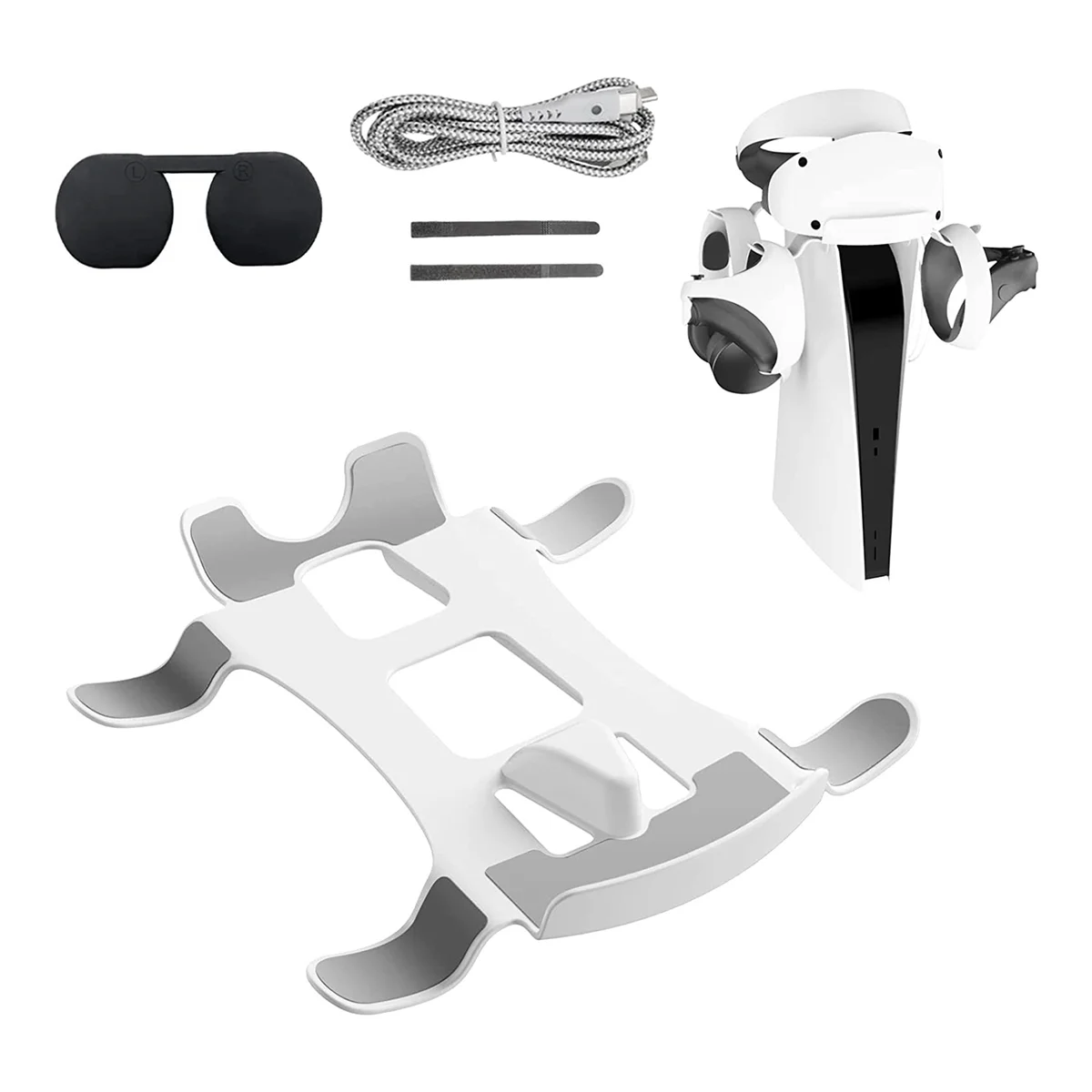 

VR Headset Stand Bracket Controllers Holder Lens Cover for PSVR 2, 2 In1 Charging Cable for Playstation VR2 Controller