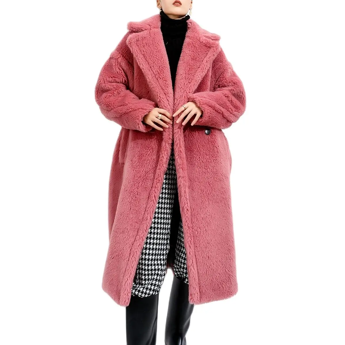 Women's Teddy Bear Fur Coat Winter Alpaca Warm Thicken Overcoat Ladies Fashion Wool Loose Outerwear Female Classic Red Jacket