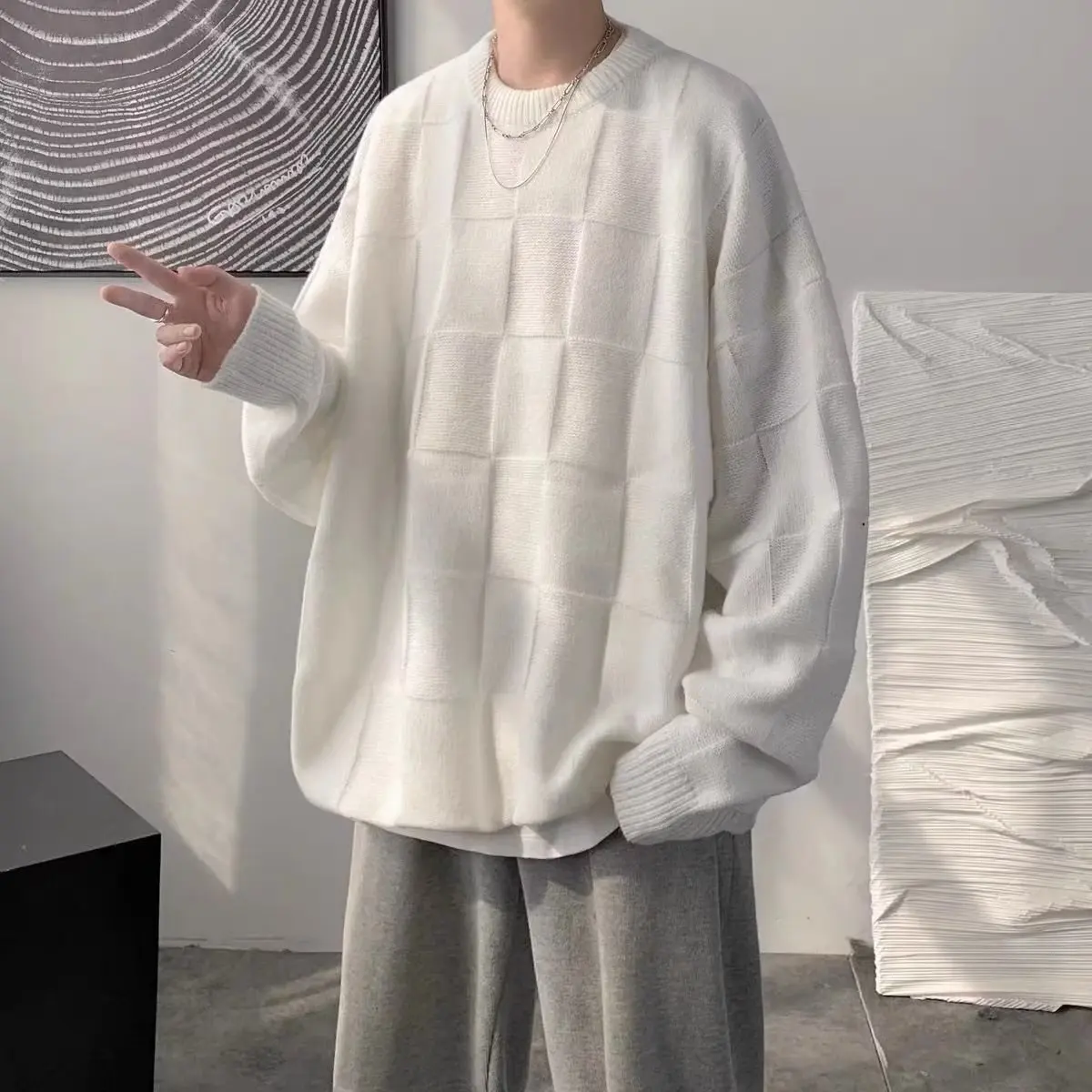Осенние свитера мужские мешковатые простые в японском стиле Harajuku универсальный