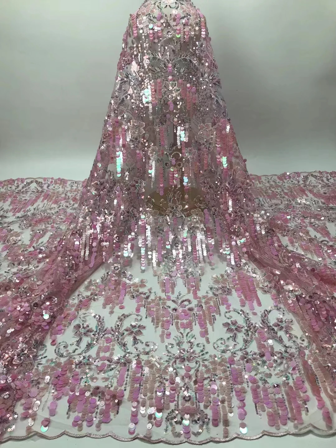 

African Sequins Groom Tulle Lace Fabric 5 Yards 2022 High Quality Embroidered French Net Lace Nigerian Beaded Lace For Party