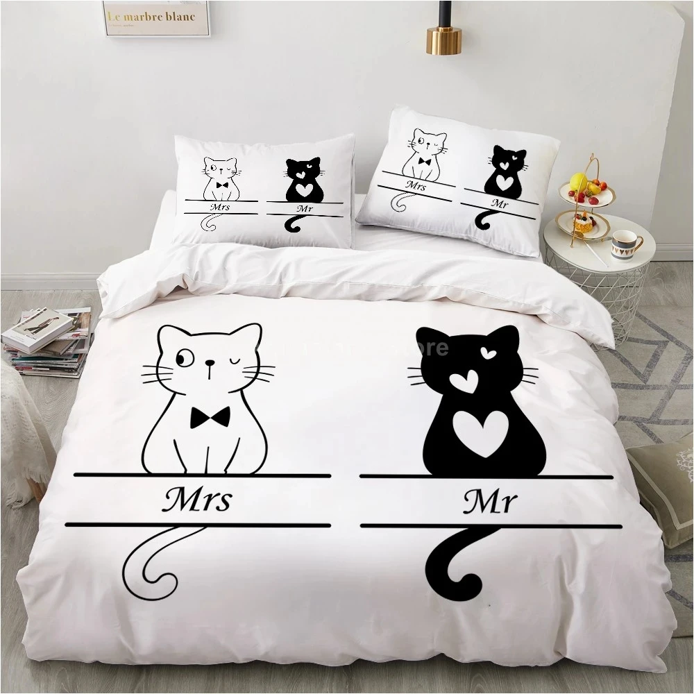 

Mr Mrs Funny Cats Bedding Set Animal 3d Bed Linen Quilt Duvet Cover Sets Home Textile Decor Twin Single Queen King Size Fashion