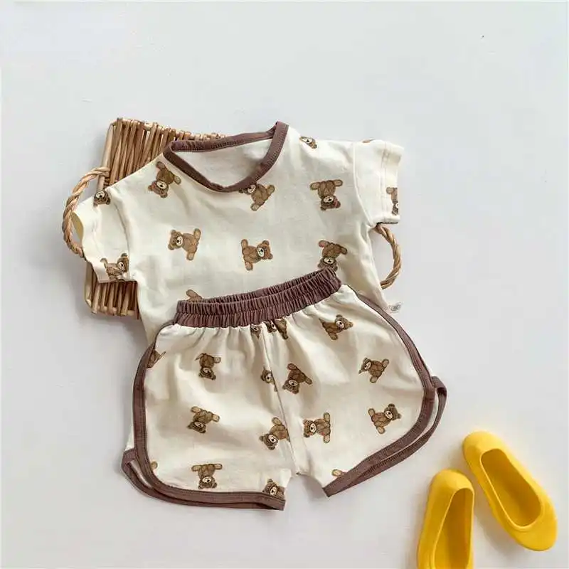 

Bebe Sets Baby Girl Clothes Summer Baby Boy Clothes Cute Bear Print Outfit Short Sleeve T shirt Tops Shorts Casual Two Pieces