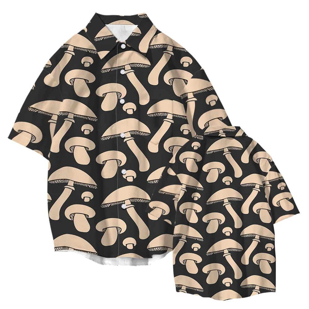 Mushroom Print 2022 Summer Men Women Hawaiian Beach Oversized Short Sleeve Shirts Streetwear Casual Vacation Designer Clothing