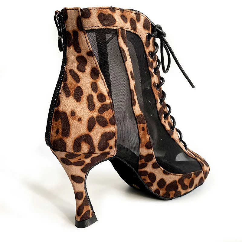 Indoor Dance Shoes Leopard Suede Leather Latin Salsa Dance Booties 2022 Autumn Winter New Style Bachata Latin Dance Shoes Women