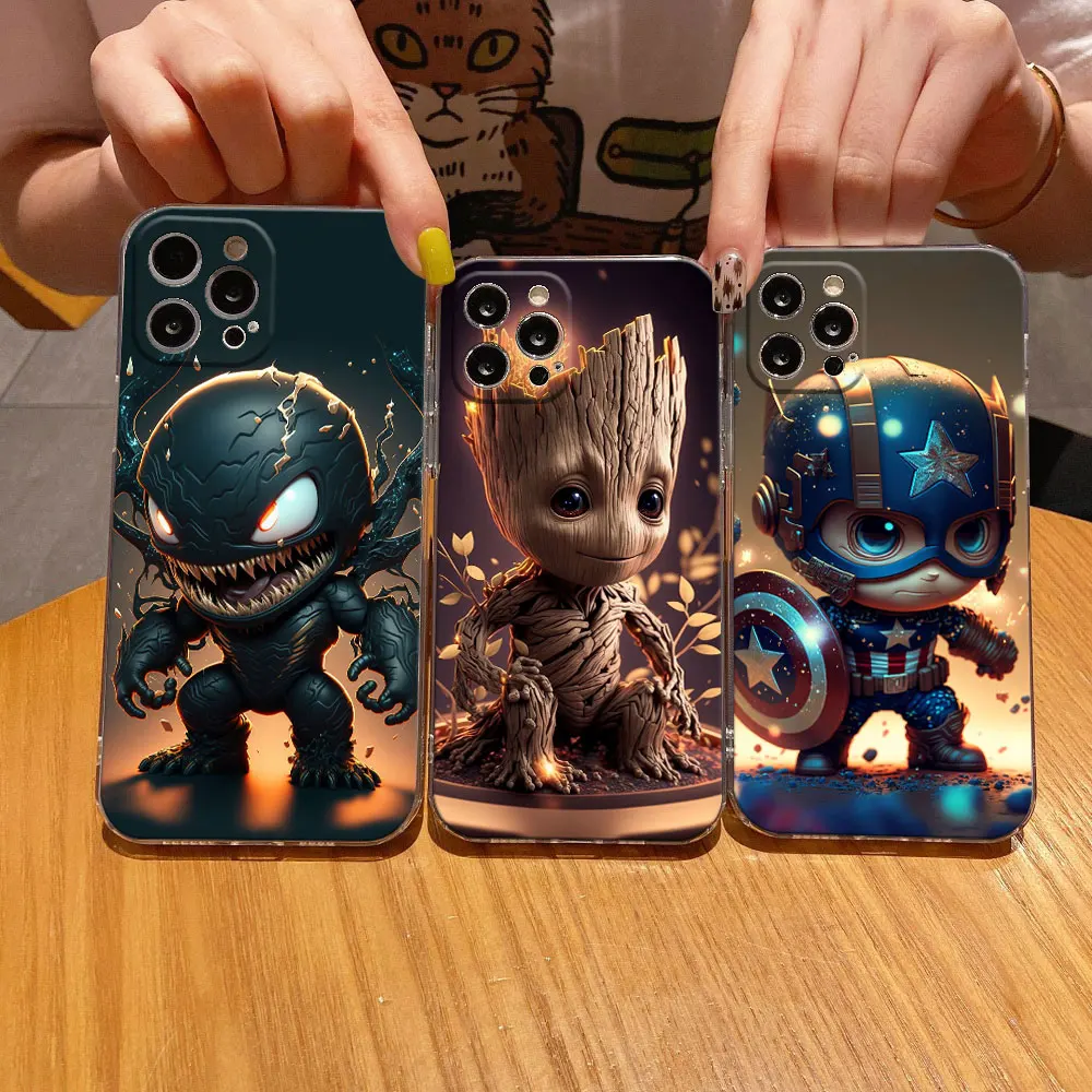 

Baby Cute Marvel Venom Groot Clear Phone Case For iPhone 15 14 11 12 13 Pro Max Mini XS XR 8 7 Plus Cover Soft Transparent Funda