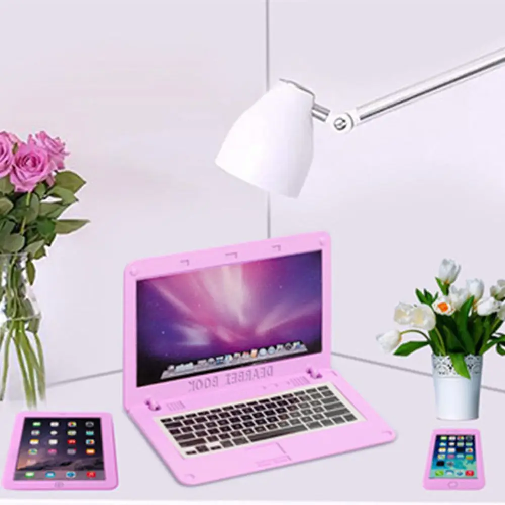 

Free Shipping 1Pc Doll Mini Laptop folded Notebook Doll office toy Fashion Imitation Mini computer Collapsible Doll Accessories
