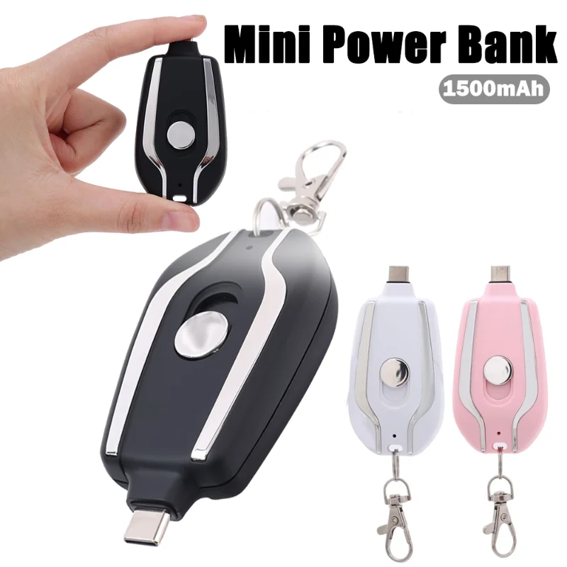 

1500mAh USB C Mini Keychain Power Bank Fast Charging Cell Phone Charger External Battery Pack for Xiaomi Smasung Emergency Power