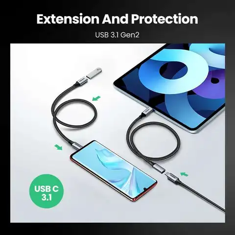Ugreen USB C Extension Cable Type Extender Cord USB-C Thunderbolt 3 для Xiaomi Nintendo Switch 3.2