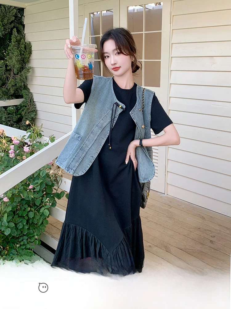 Новое джинсовое пальто в китайском стиле черное платье для женщин новинка 2024