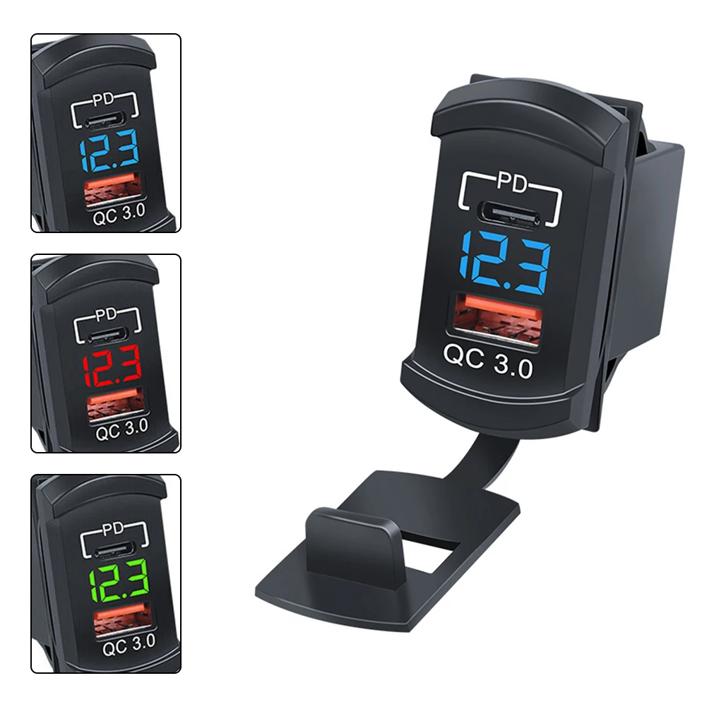 

USB C Car Charger PD QC3.0 Dual USB Car Charger Socket 12V 24V Phone Charge Power Adapter For Motorcycle Boat Marine Truck ATV