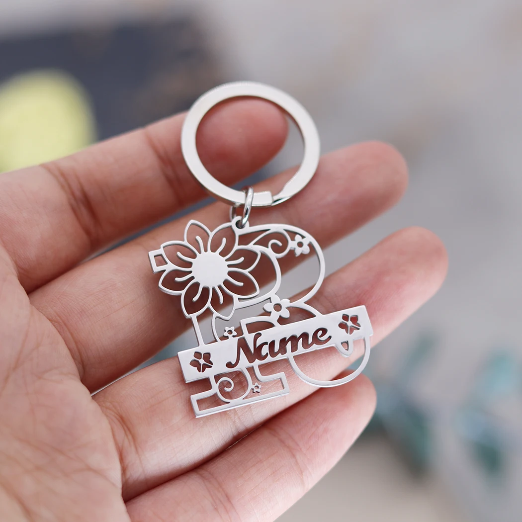 Брелок из нержавеющей стали с надписью и цветком для женщин мужчин