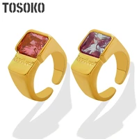 tosoko stainless steel jewelry color zircon inlaid ring womens 18k gold plated fashion ring bsa335