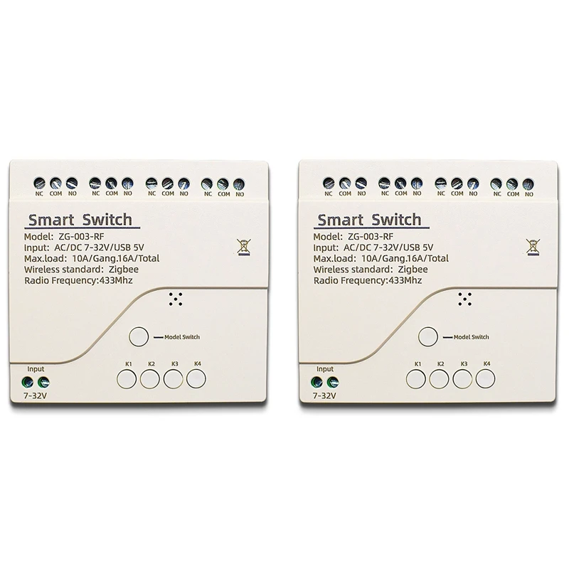 

2X 4CH Zigbee Smart Light Switch Module DC 5/12/32V RF433 Receive 10A Relays Work With Alexa Assistant(A)