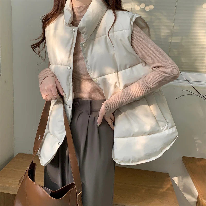Winter Thick Single Breasted Women's Vest Loose Fashion Women Thermal Down Jacket Casual Solid Cotton Clothes 2022 Winter New