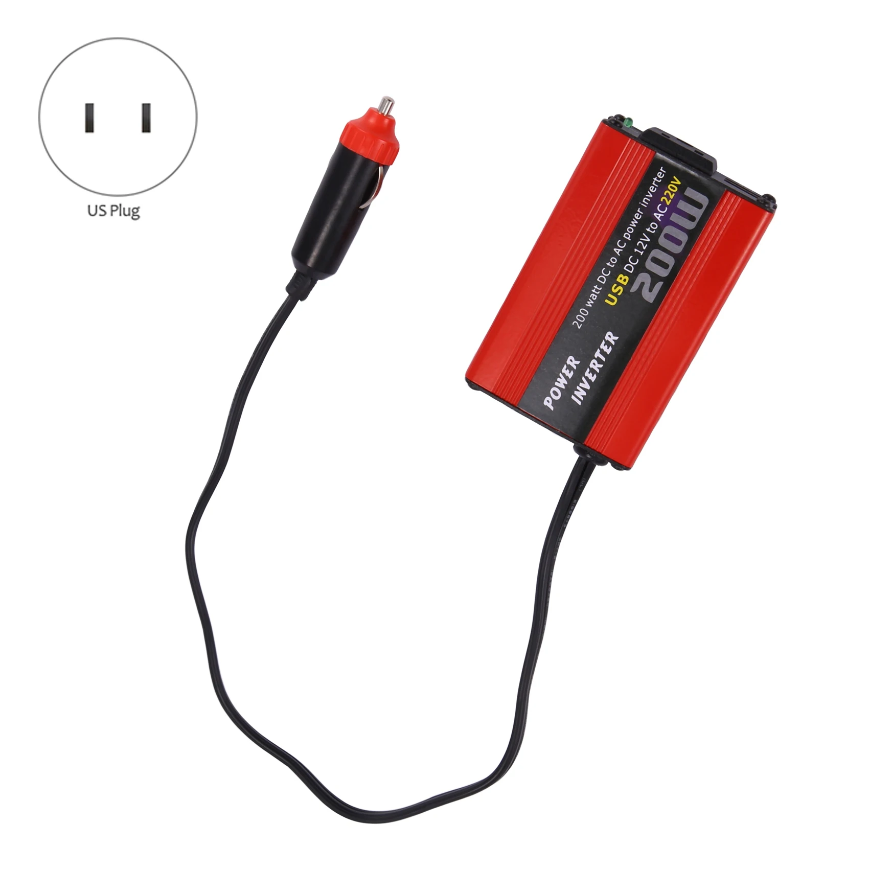 

200W Car Power Inverter Dc 12V To Ac 220V Converter Dual Usb Charger Adapter Car Power Booster - Red