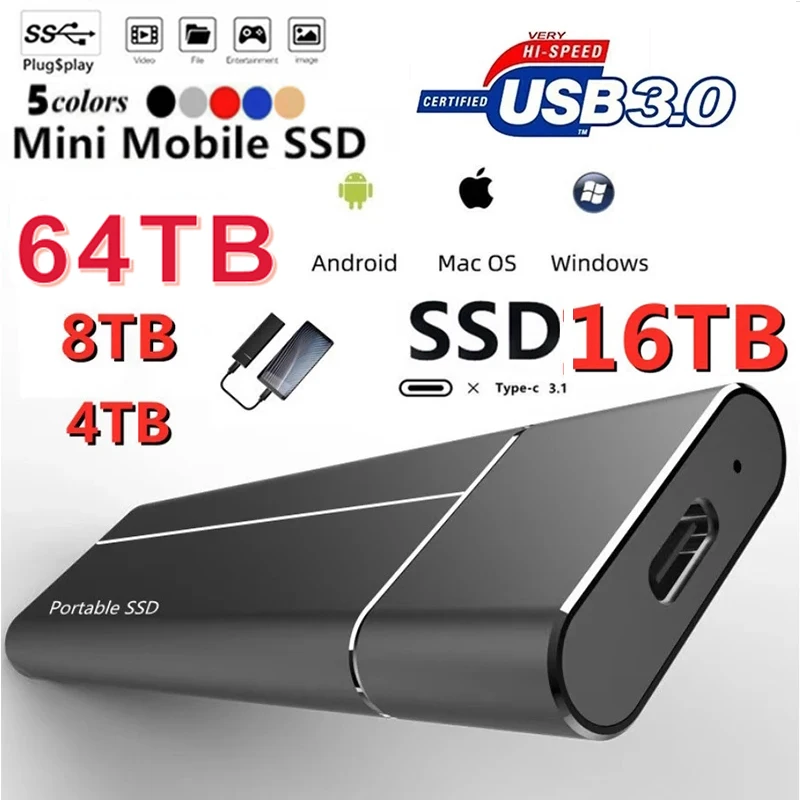 

Portable High Speed SSD 500GB 1TB 2TB 4TB 8TB 16TB External Hard Drive Type-C SSD USB3.1 External Storage Hard Disks For Laptops