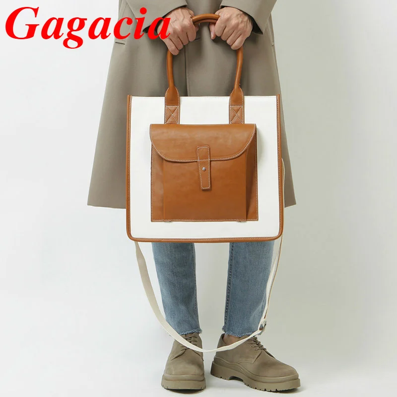 GAGACIA Fashion Men Handbag Large Capacity PU Leather Male Shoulder Bags Business 14