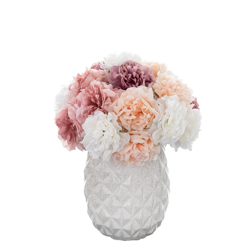 

5pcs White Silk Artificial Peony Bouquet Flowers For Home Party Wedding Table Hydrangea Decoration DIY Fake Flowers Arrangement