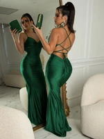 women party dress 2022 new arrivals maxi satin bodycon dress green halter dress backless sexy celebrity club night dresses