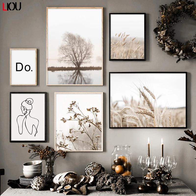 Настенная Картина на холсте с изображением гор леса озера тростника абстрактная