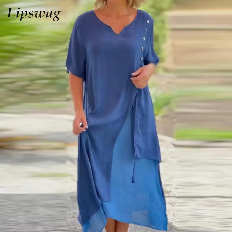 

Повседневные свободные платья-пуловеры на пуговицах в стиле пэчворк 2023 вечерние ное вечернее платье с V-образным вырезом и коротким рукавом...