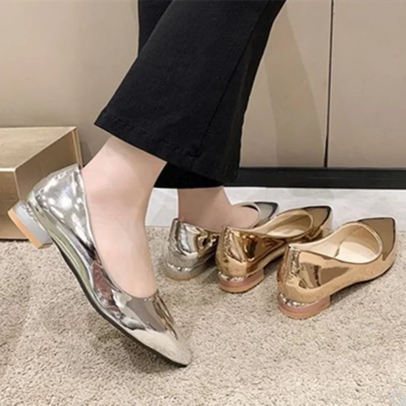 Женские туфли-лодочки золотого серебряного цвета нулевые туфли на квадратном