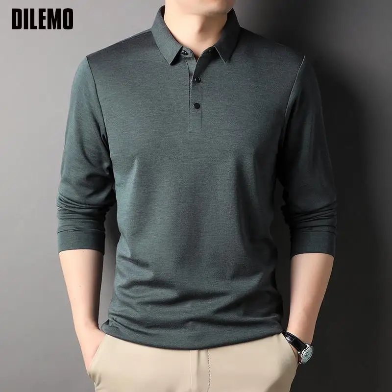 Top Grade Wool 4.7% Traceless New Fashion Brand Luxury Mens Designer Polo Shirt Casual Simple Long Sleeve Tops Men Clothing