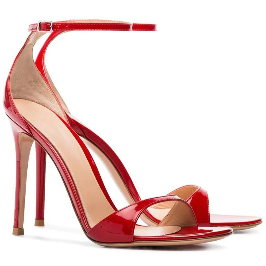 CHMILE CHAU Red Sandals Ankle Strap High Heels Simple Sandals Woman Summer Shoes Fashion Lady Sexy Stilettos Big Size 82-CHC-26