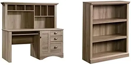 

View Computer Desk with Hutch, Salt Oak Finish & Select Collection 3-Shelf Bookcase, Salt Oak Finish