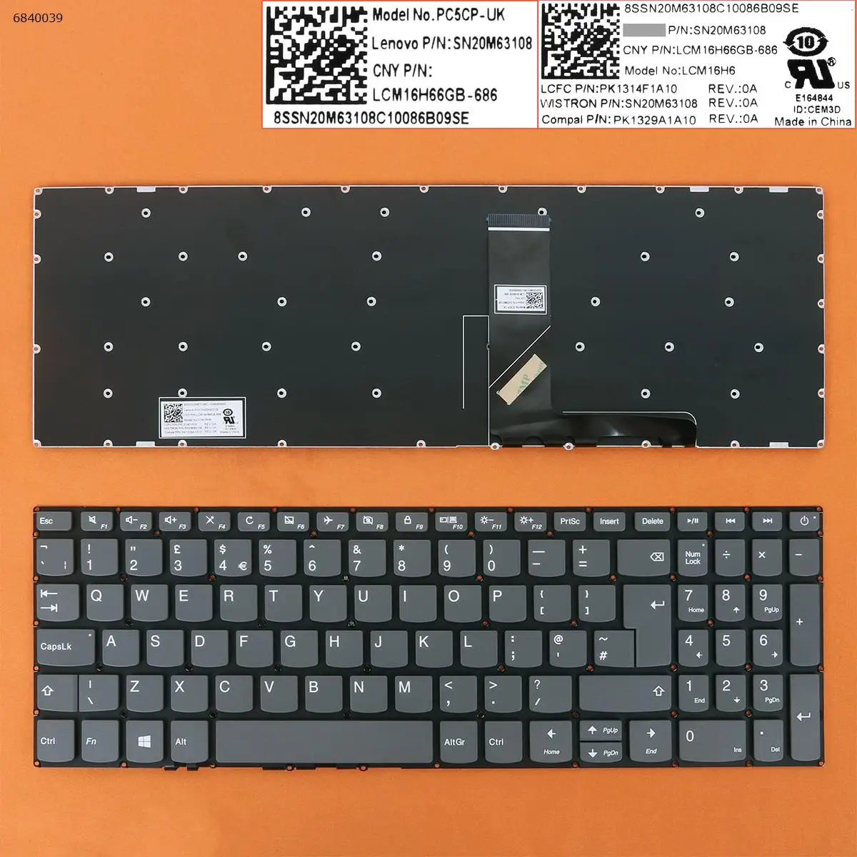 

Клавиатура для ноутбука Lenovo IdeaPad 320-15ABR 320-15IAP 320-15AST 320-15IKB 320-15ISK 320-17ast 320-17abr, серая, без рамки