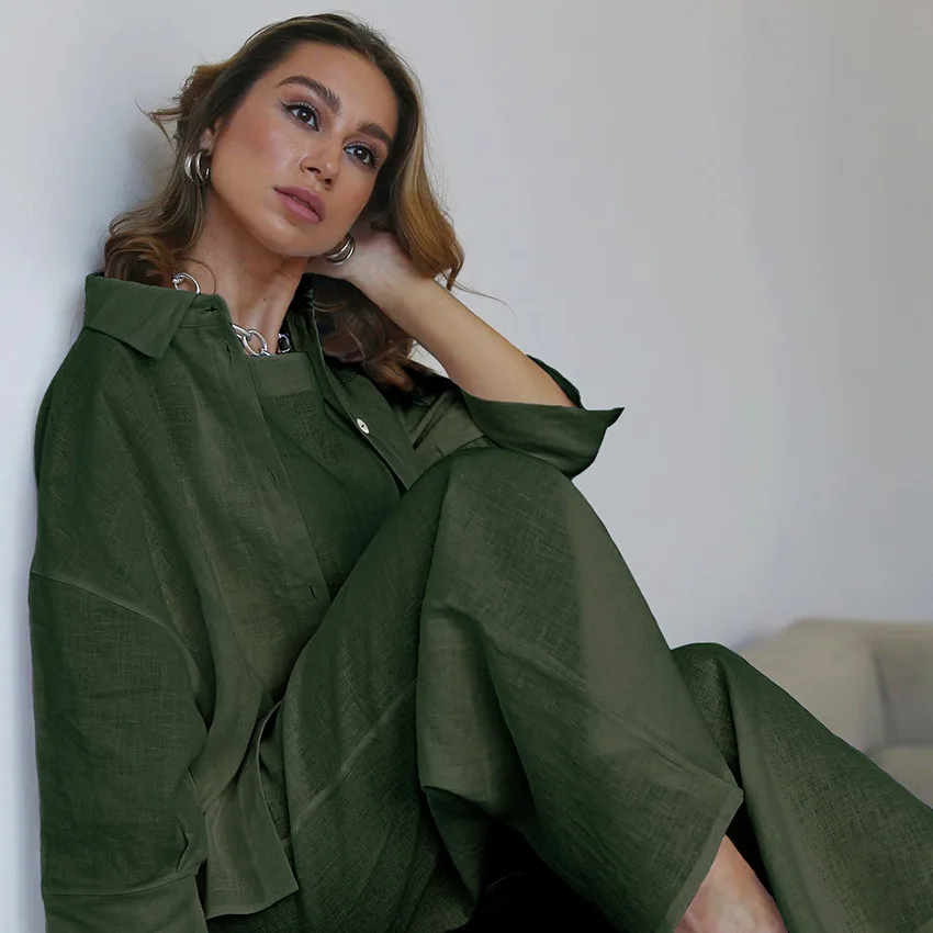 Fashion Pajamas for Women Cotton 3 Peice Suit Home Clothing Solid Inner Wear Vest Long Sleeve Tops Casual Pants Loungewear Women