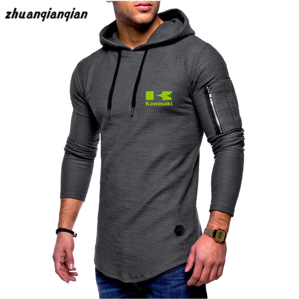 

2022 New Men's Solid Color Slim O-Neck Long-Sleeved Hoodie Mens Arm Zipper Stitching European American Style Casual Long T-Shirt