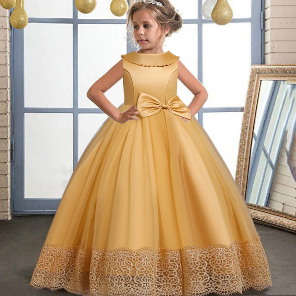 

Винтажные платья принцессы для подружки невесты для девочек, свадебное детское платье, официальное вечернее платье с бантом для торжества, ...