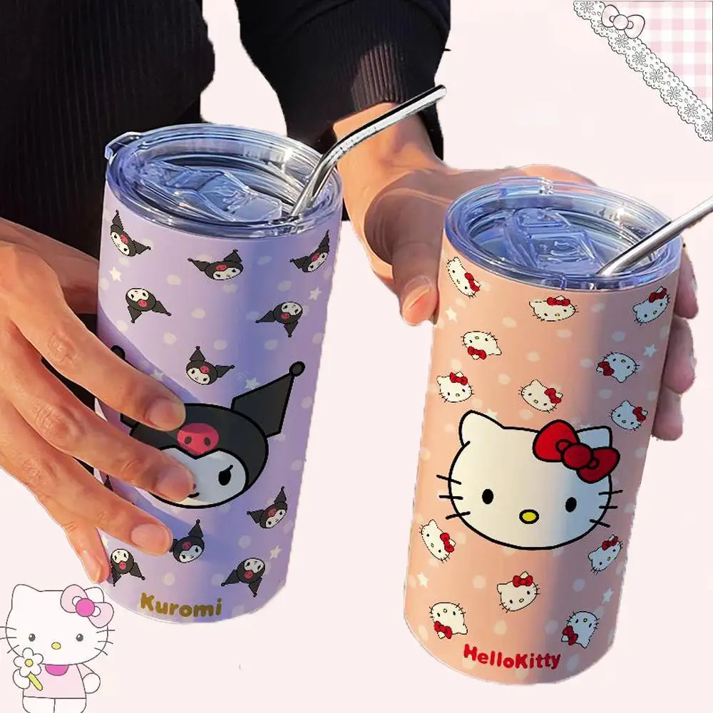 

Sanrio Hello Kitty Water Cup Kawaii Anime Figure Kuromi Couple Cup Student Child Girl Sippy Cup Cup Anti-Fall High Capacity Car