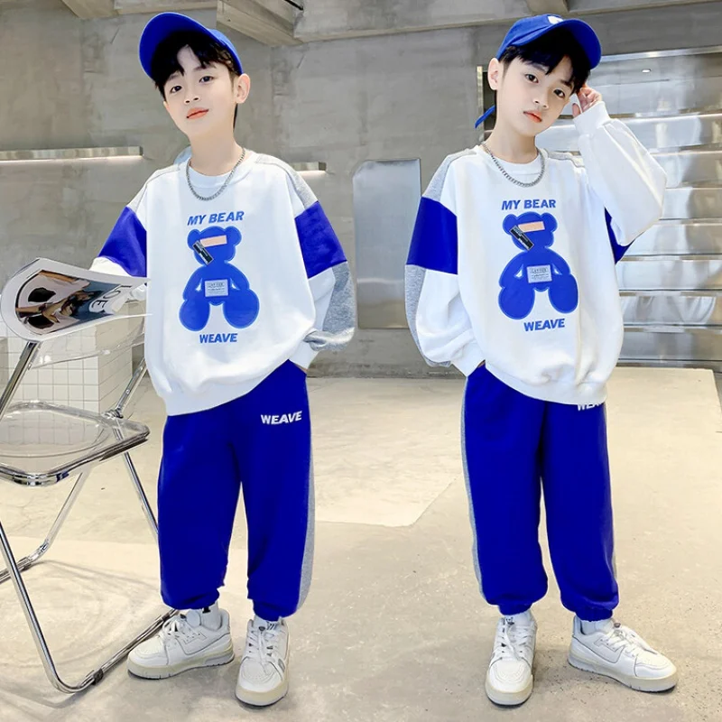 

Осенний комплект одежды для мальчиков, Свитшот и брюки из 2 предметов, детская одежда для улицы в Корейском стиле на весну, повседневный спортивный Модный комплект