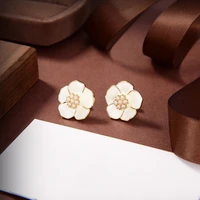 made of pure copper fashion simple style spherical flower drip adhesive inlay women earrings anniversary gift