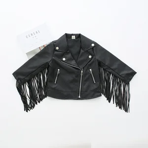 Imported Girl Fashion Leather Lapel Tassel Motorcycle Leather Jacket Spring Autumn Kids Jackets for Girls