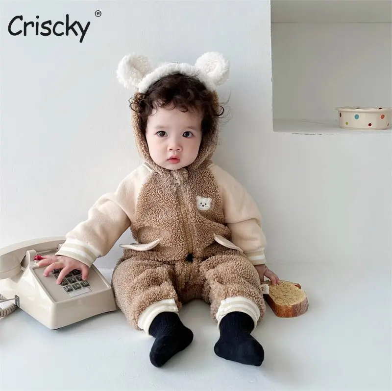 

Criscky Baby Autumn Winter Warm hooded Jumpsuit Cartoon Cute Toddler Romper Crawling Cloth Newborn Boy Costume Clothing Overall