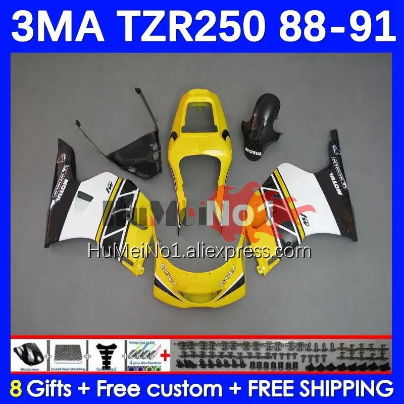 

Kit For YAMAHA TZR-250 3MA TZR250 YPVS RS TZR 250 88 89 90 91 144No.57 Yellow white TZR250R TZR250RR 1988 1989 1990 1991 Fairing
