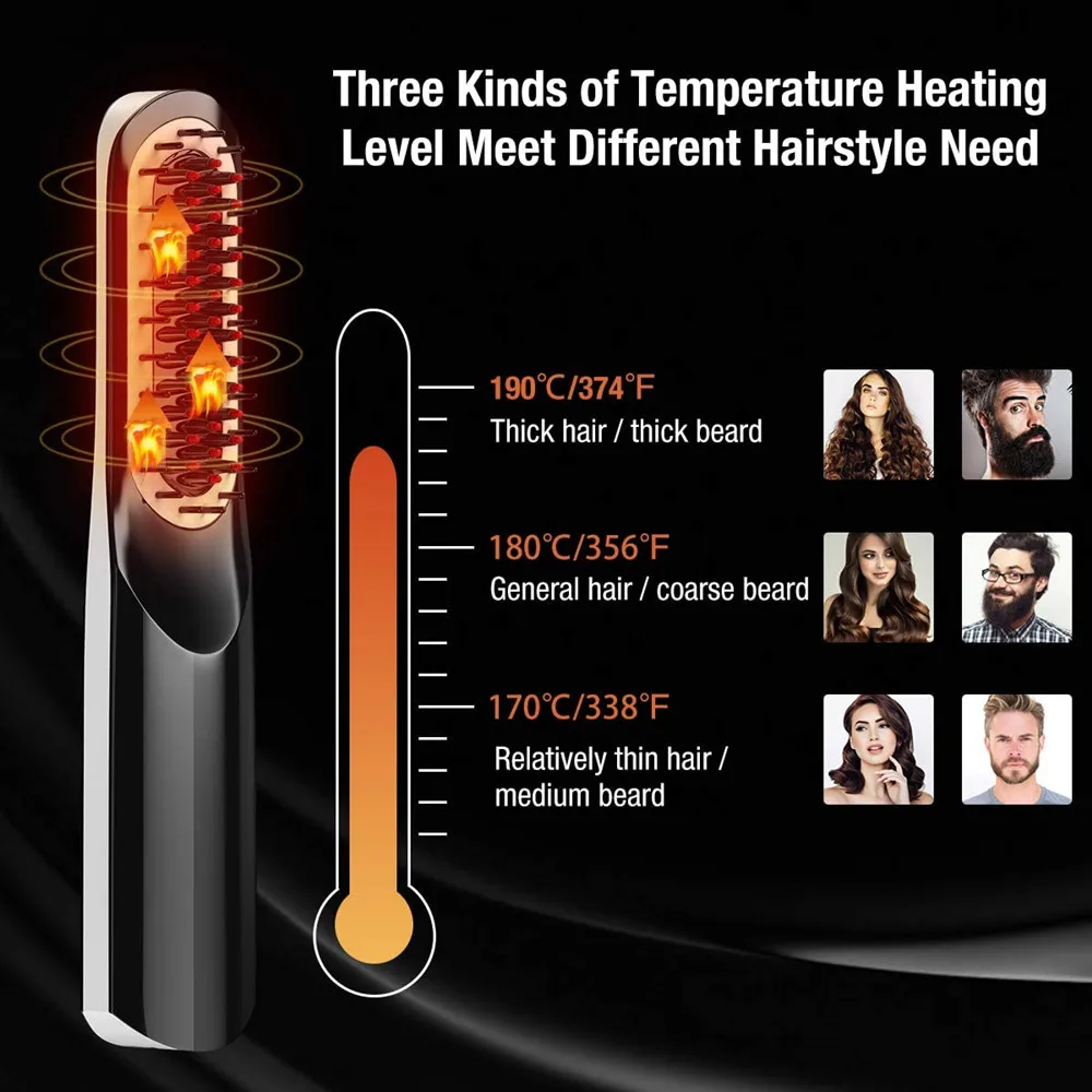 Беспроводной мужской выпрямитель для бороды расческа волос с ЖК-дисплеем