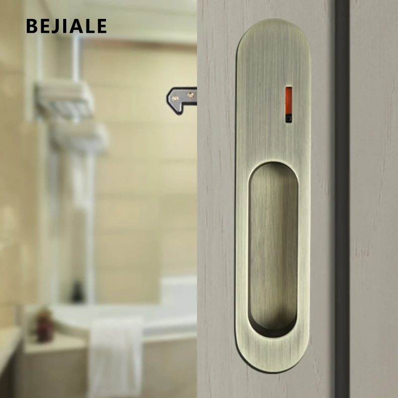 Раздвижная дверей из дерева с крючком внутренняя со встроенной ручкой для ванной